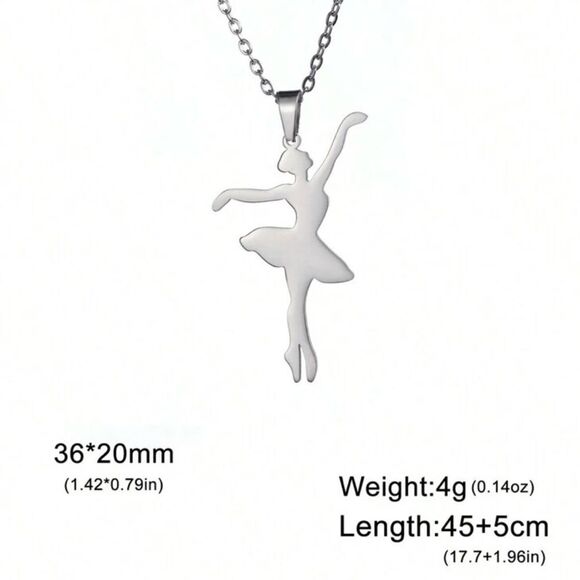 Stainless Steel Ballet Dancer Themed Pendant Necklace - Picture 2 of 9